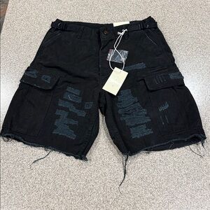 MNML Distressed Cargo Shorts, Black, Size 28, NWT!